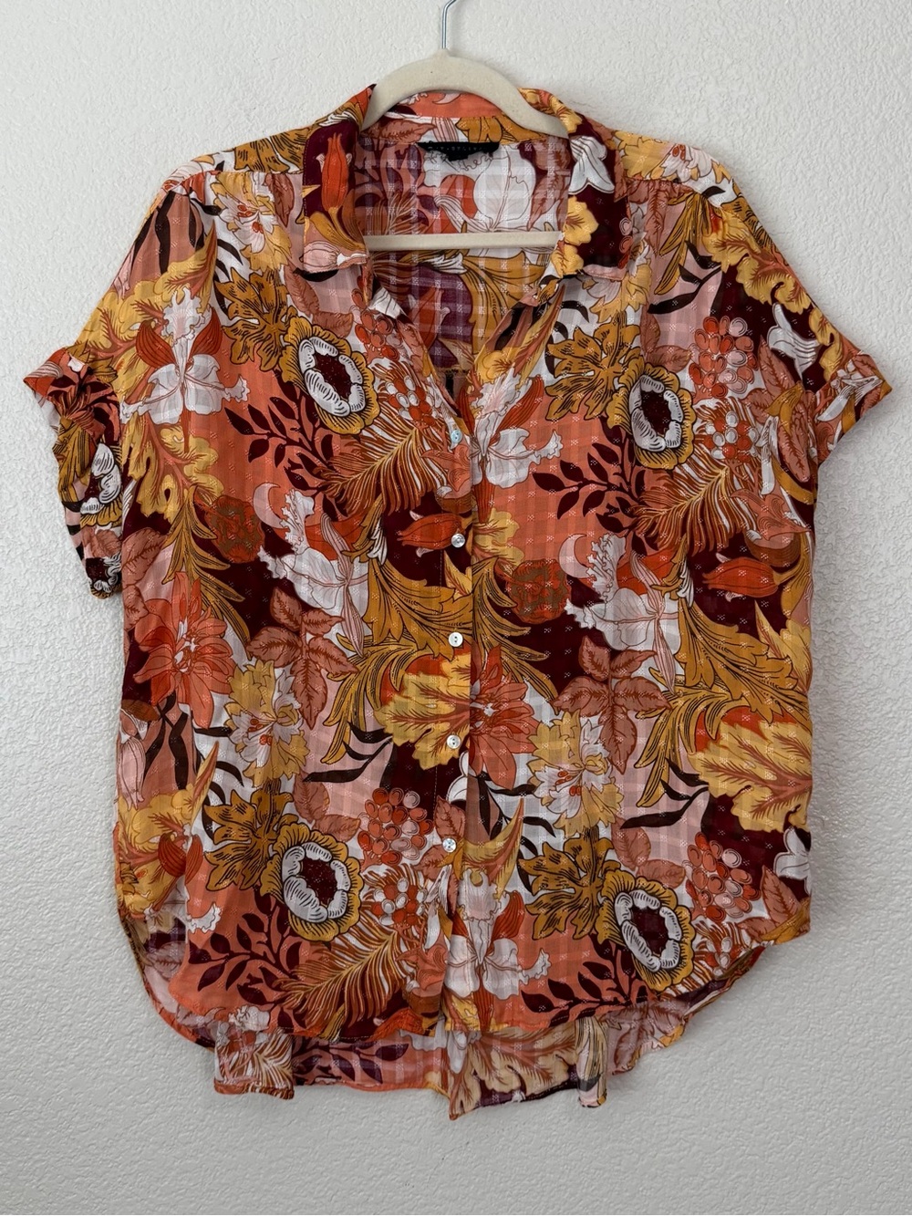 Jane and Delancey Vibrant Color Autumn Floral Button Down Shirt, Size XL